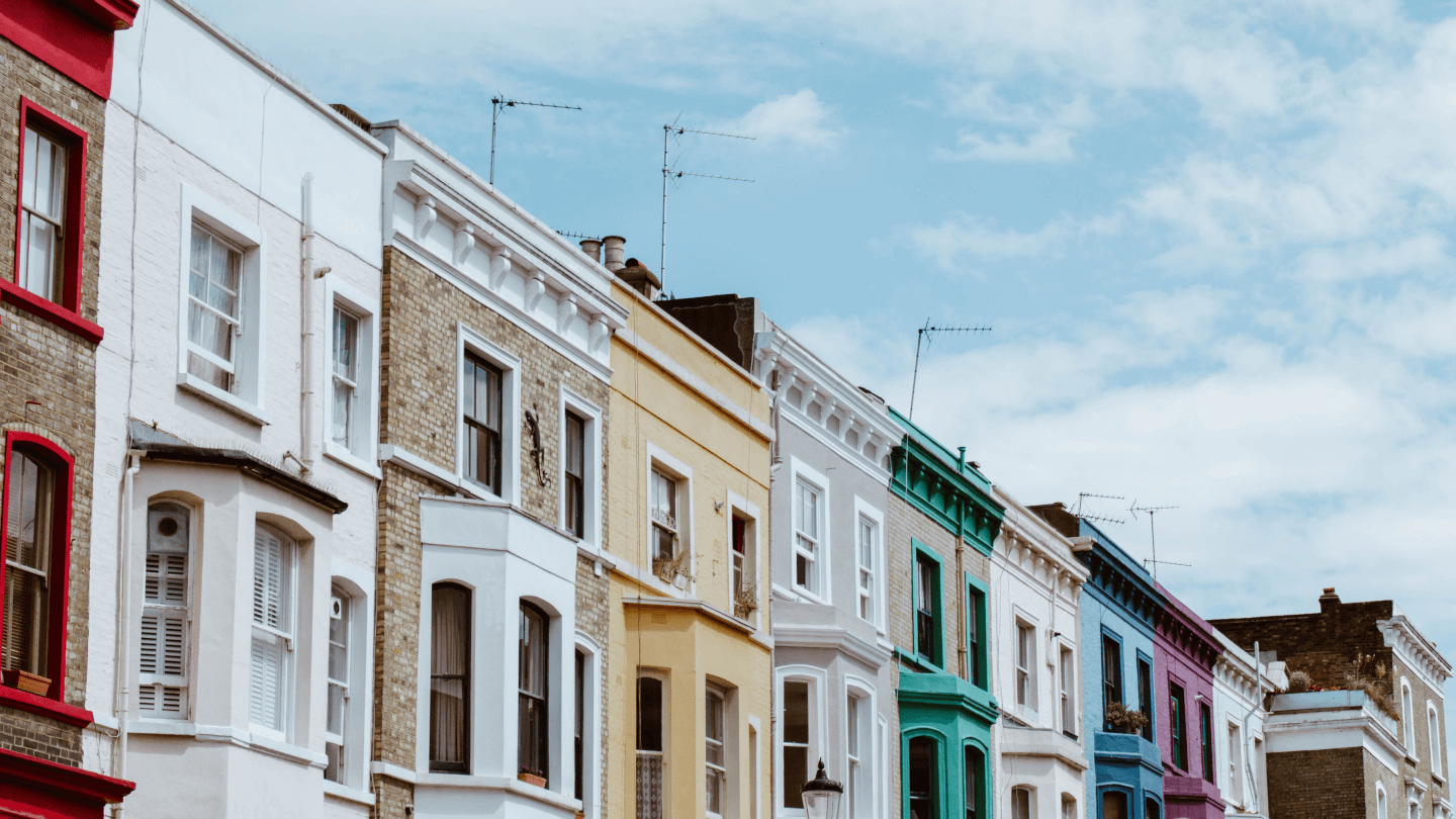 flat roofed colourful terrace houses