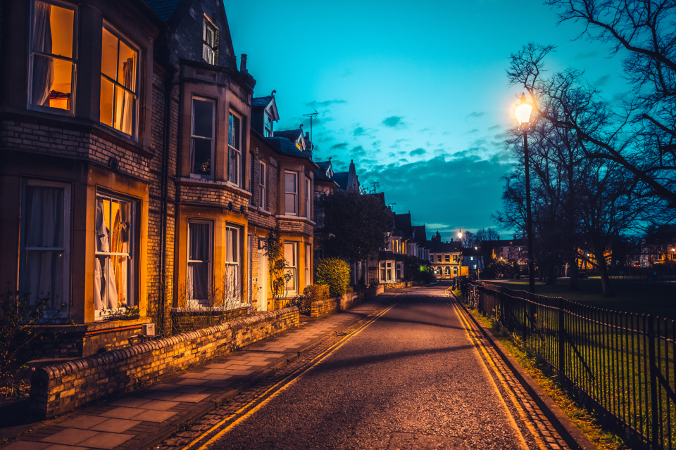 Spooky residential street in the evening