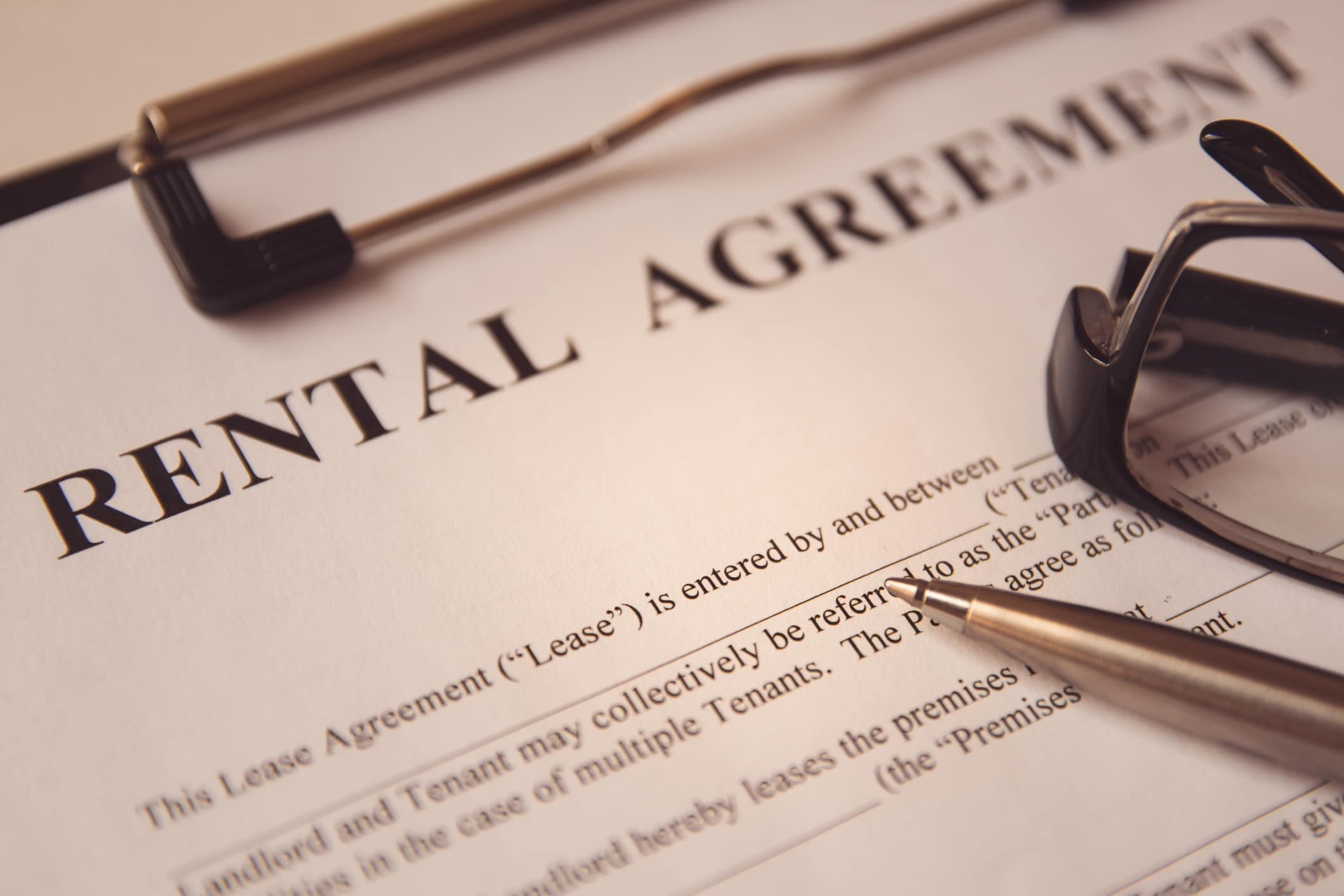 Close up of rental agreement