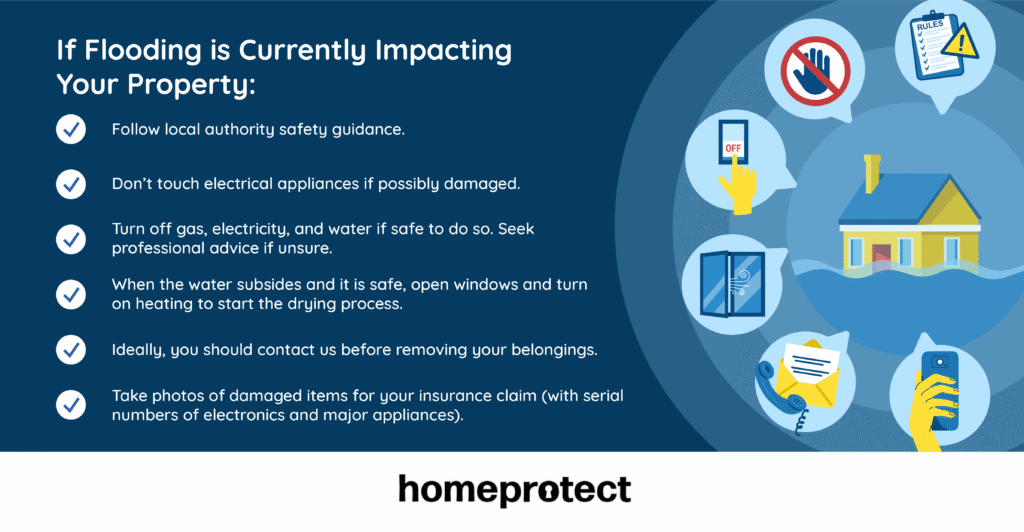 If flooding is currently impacting your property Homeprotect infographic