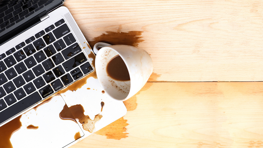 Spilled coffee on a laptop