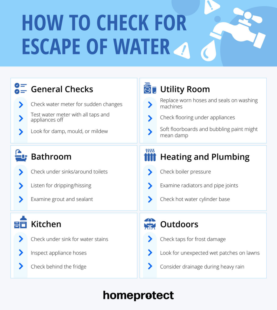 Homeprotect how to check for escape of water infographic